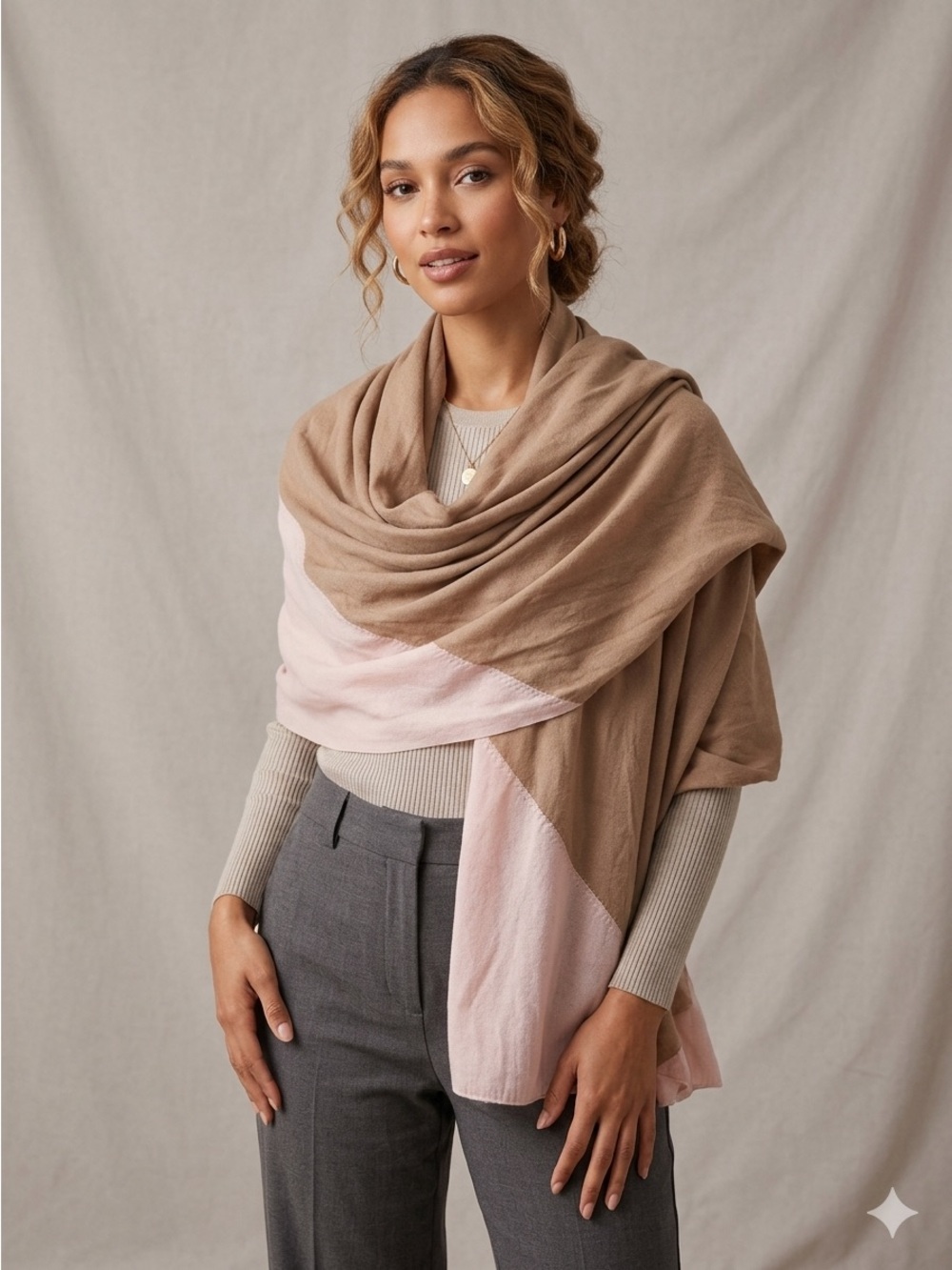 A New Day Scarf Blanket Women's O/S Pink Tan Oversized Scarves Color Block